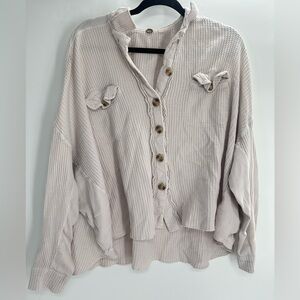 Free People One Scout Jacket Shacket Waffle Thermal Knit Slouchy Ivory Small?